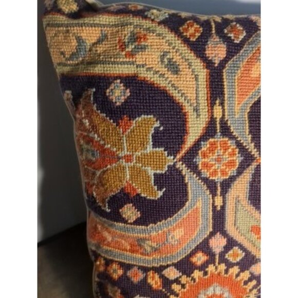 Throw Pillow AFSHAR Needlepoint Abstract Design 16x16 Navy Eggplant Poly Fill - Picture 2 of 16
